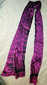 Vintage Adrienne Vittadini Designer Scarf Fuschia Black Frayed Edge 100% Silk - Picture 1 of 6