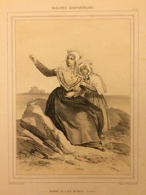Femmes île de Batz, Bretagne, lithographie Lalaisse, Galerie Armoricaine - Photo 1/2