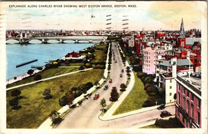 Boston Massachusetts ~ Esplanade entlang Charles River ~ Brücke ~ Vintage Postkarte Autos - Bild 1 von 2