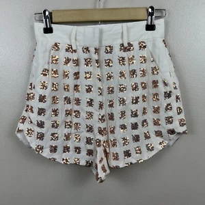 Finders Keepers Moment In Time Shorts Size XS Rose Gold Sequins High Rise White - Picture 1 of 8