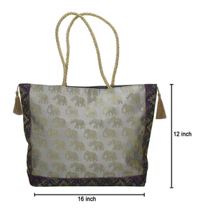 Off White Silk Boho Bag For Women Elephant Satchel Hand Bag With Tassel 16x12in - Picture 1 of 5