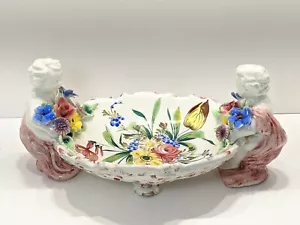 CERAMICA ITALIANA PUTO CHERUBINO CAPODIMONTE PIATTO COMPOSTO DIPINTO A MANO FLOREALE - Foto 1 di 12