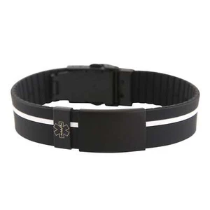 Pami Stripe Silicone Sports Medical ID Bracelet – Black & White - Picture 1 of 3