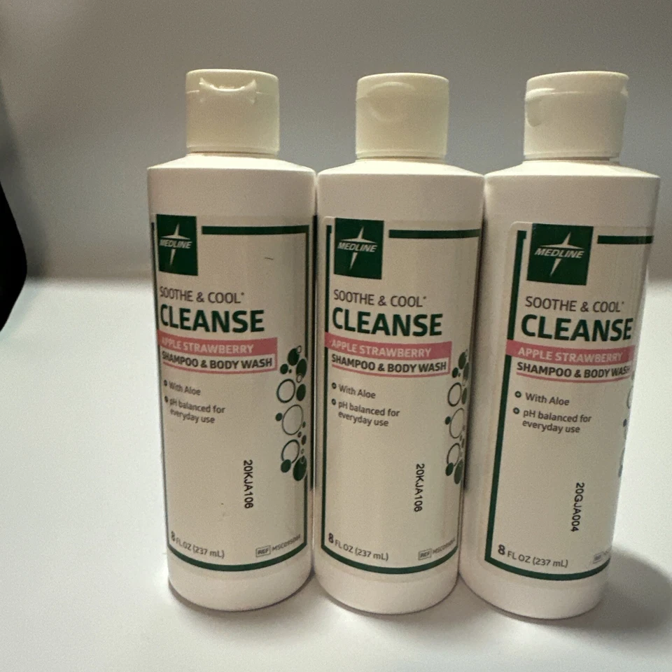 Medline Shampoo & Body Wash Apple Strawberry 2 Bottles 8 Oz