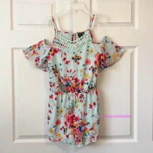 Paper Doll Floral Romper Lace/Embroidery  Pastel Mint Green   Girl's Size 16 - Picture 1 of 11