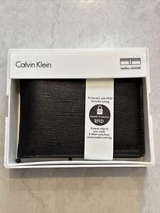 Calvin Klein Men's RFID Bifold Wallet Black Leather NIB