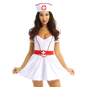 Womens Halloween Naughty Nurse Cosplay Costume Sexy Doctor Nurse Lingerie Set 