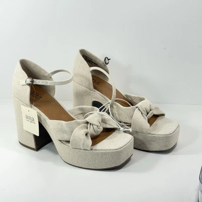 Sandalias ANA Holland Natural Talla 9 M Mujer Tacones Bloque Correa Zapatos Beige Foto 1 de 4