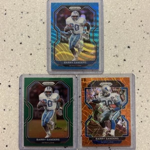 2020 Prizm Barry Sanders Blue Wave/199, Green Prizm, 2021 Prizm Orange Lazer - Picture 1 of 8