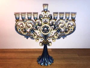 ZION Judaica Chanukka Menora Davidstern Schmuck 9 Kerzenhalter Metall Emaille - Bild 1 von 7