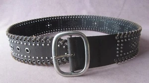 Calvin Klein Jeans Brown Silver Studded Leather Wide Belt Braided 41” Medium Vtg - Picture 1 of 10