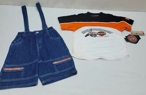 Harley Davidson Boys Size 7 2-Pc Set T Shirt & Overall Denim Shorts New W/Tags - Picture 1 of 21