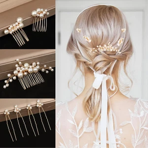 7 Stück Haarschmuck Braut Hochzeit Haarkamm Perlen Haarnadeln Set Braut Haarschm - Bild 1 von 7