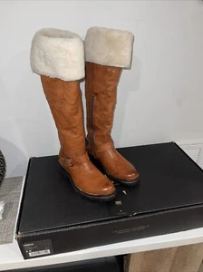 Frye Vanessa OTK Shearling Western Fashion Leather Boots Cognac 3470959 Sz 8 - Picture 1 of 22