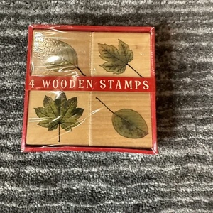 Wooden Stamp Leaf Set Four Wood Mounted Rubber Stamps Leaves DIY Craft Ink Stamp - Picture 1 of 5
