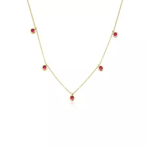 14K SOLID YELLOW GOLD STATION RUBY NECKLACE - Picture 1 of 2