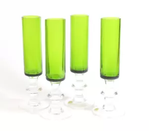 Set of 4 MCM Emerald Green w Clear Base Tall Cordial Glasses 1960-70's Japan - Picture 1 of 4