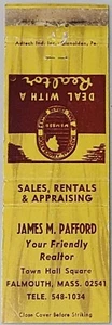 Front Strike Matchbook Cover James M Pafford Realtor Falmouth MA - Picture 1 of 5