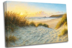 Sunset sand dunes at Crantock beach Canvas Print Wall Art Picture Home Decor - Picture 1 of 8