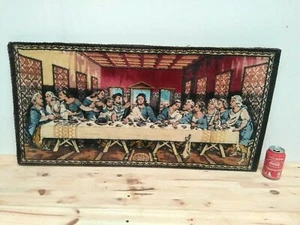 Old picture "Last Supper of Christ" Handmade velvet Frame by unknown artist 37" - Picture 1 of 7
