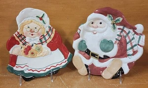 Fitz & Floyd Essentials KARIERTE WEIHNACHTEN Canape Teller, Santa & Mrs Claus, 9" EUC - Bild 1 von 8