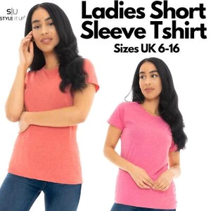 Womens Ladies Fit Plain Polycotton Casual Short Sleeve Crew Neck Tee T-Shirt Top - Picture 1 of 8