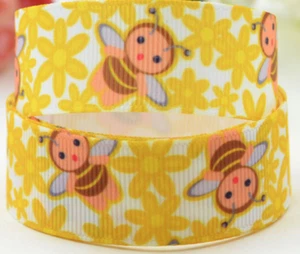 Grosgrain Bumble Bee with Flowers Floral Ribbon 7/8"" 22mm - Picture 1 of 1