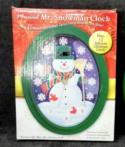 Musical Mr. Snowman 12" Wall CLOCK Christmas, Plays 12 Songs (1 per hr.) NEW IB! - Picture 1 of 3