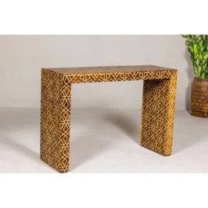Wooden Console Table, Bone Inlay Furniture Geometric Mango Wood Handmade Home Dé - Picture 1 of 14