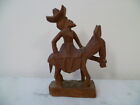 VINTAGE HAND CARVED WOODEN FIGURE FROM FRANCE, LADY RIDING SIDE SADDLE ON A MULE
