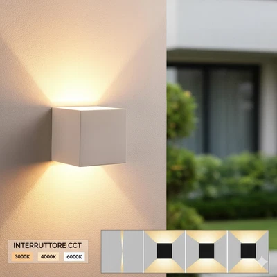 Appilque  LED  da Parete Esterno Luce  Cubo Up Down IP65  CCT Regolabili 12w - Immagine 1 di 4