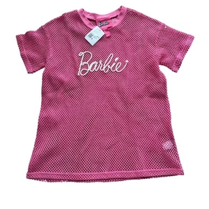 Forever 21 Barbie Pink Mesh T-Shirt Oberteil Grafik Logo Kurzarm - Bild 1 von 7