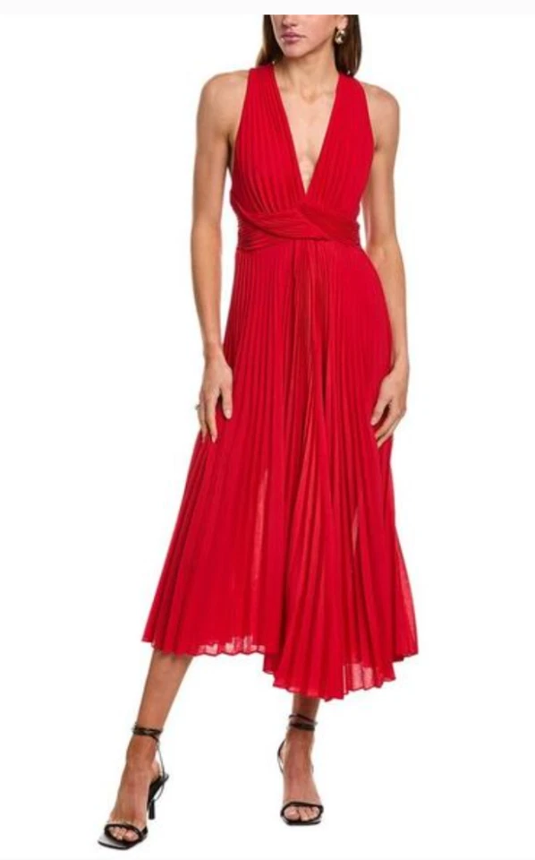 A.L.C. Vestido midi plisado Everly rojo rojo rojo rojo 10 nuevo con etiquetas $695 Foto 1 de 1
