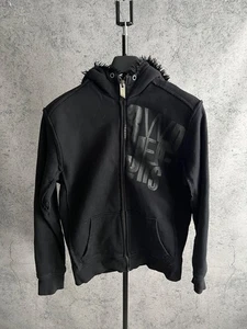 Y2K Faux Fur Hoodie Full Zip Black Mens size M RWD Fight Or Die - Picture 1 of 19
