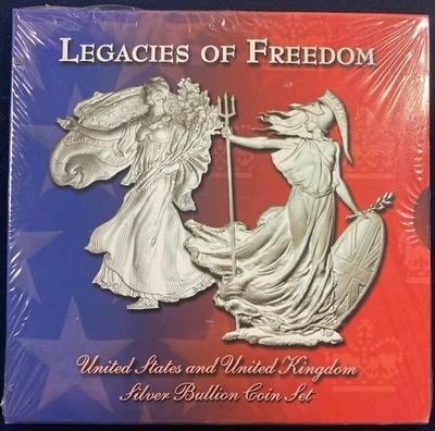 2 moedas de prata seladas em perfeito estado dos EUA, "LEGACIES OF FREEDOM". Prata 2 onças troy. - Imagem 1 de 2