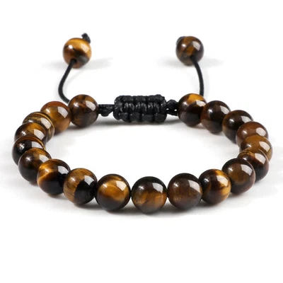 Tiger Eye Bracelet Lava Rock Beads Braided Rope Bangles Men Women Yoga 1 Pc - Image 1 of 4
