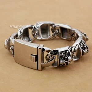 Skull Cross Bone Stainless Steel Pirate Bracelet Mens Biker Jewellery 5T002B BZ - Picture 1 of 16