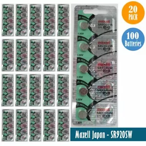 Maxell 371 Silver Oxide SR920SW SR920 Watch Batteries Pack of 100 Batteries - Picture 1 of 2