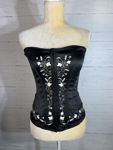 Charlotte Russe Womens Bustier Corset Medium Black Satin Embroidered Y2K Size M