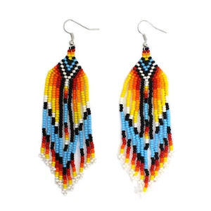 NATIVE STYLE ETHNIC BEADED HANDMADE FASHION HOOK EARRINGS E61/4 - Picture 1 of 4