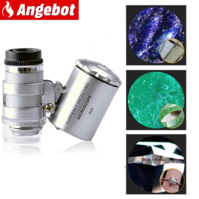 60 Fach Lupe Mikroskop Taschenmikroskop Taschenlupe Juwelierlupe Schmuck mit LED - Bild 1 von 4