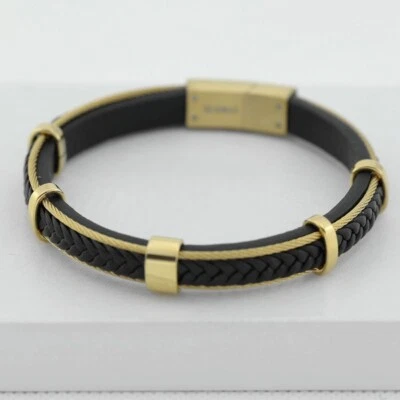 Brazalete magnético de cuero trenzado con cable negro de 8,5" de acero inoxidable para hombre*CAJA Foto 1 de 4