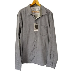 Geoffrey Beene Black Printed Slim Fit Contrast Cuff Button Up Shirt Sz XL NEW - Picture 1 of 6