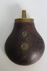 Antique 19th Century Leather & Brass Black Powder Flask - Picture 1 of 24