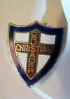 Cristian Crusader Vintage Enamel Pin Tack Relgious Sterling Shield Duplex Rich