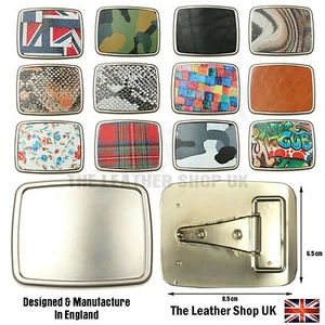 New Pattern Square Buckle & Leather Jeans Press Stud Belt Handmade In England - Picture 1 of 13