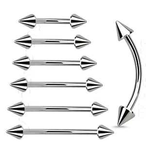 PAIR 16G 14G 316L Surgical Steel 4mm Spike Ends Curved Barbell Nipple Rings - Picture 1 of 4