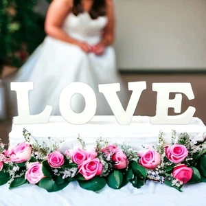 White Wood LOVE Standing Wedding Letters Words Sign Reception Decor Table - Picture 1 of 3