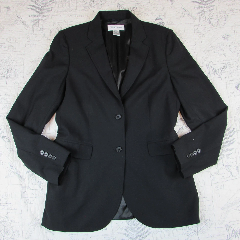 BROOKS Brothers 意大利黑色弹力羊毛上衣缝线女式西装外套夹克 6 — 第 1/4 张图片