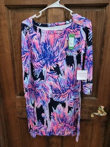 Abito 132-Lilly Pulitzer donna S brillante blu navy palme upf 50 Sophie nuovo con etichette $138 - Foto 1 di 5